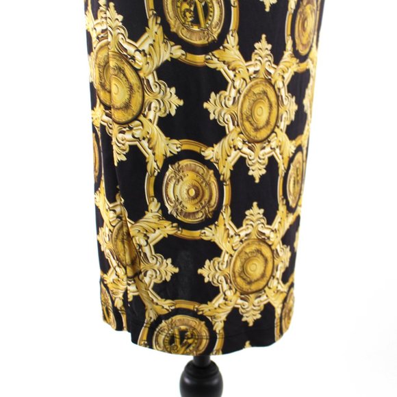 Versace Jeans Black Gold Design Draping Neckline Sleeveless Shift Dress Size 48 - Picture 3 of 8